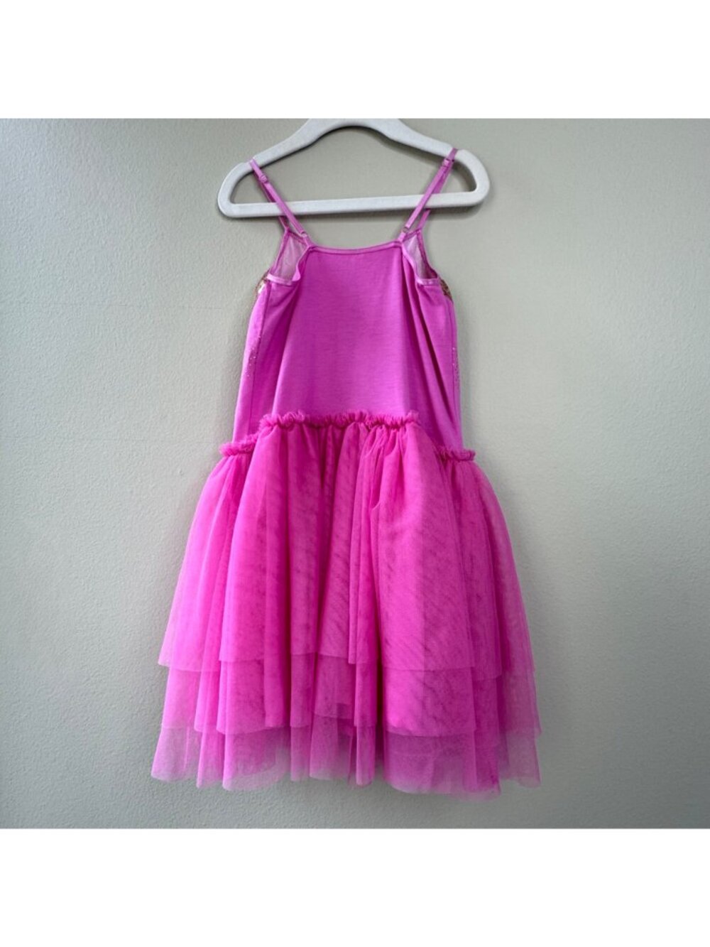 COTTON ON Kids Superhero Dress Girls 7 Pink Tulle Gold Sequin Costume Party Dres - Picture 2 of 6